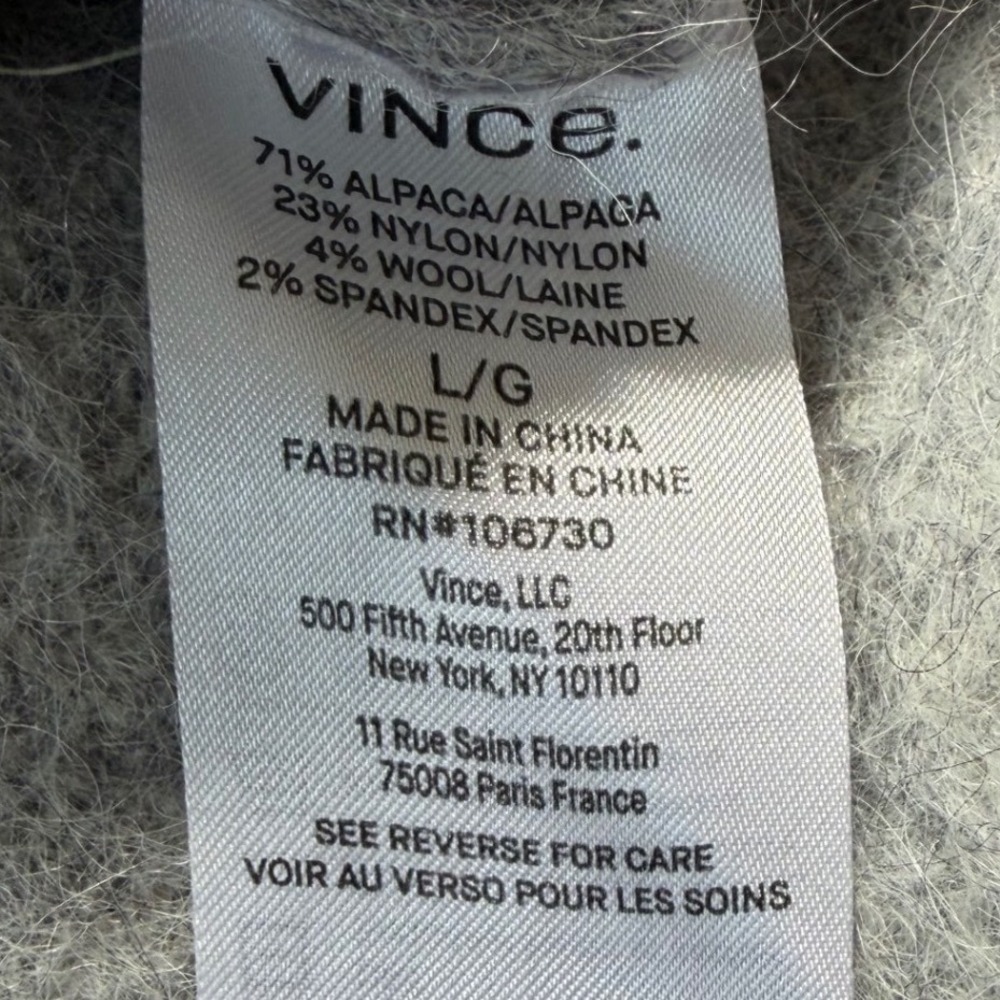 Vince Grey Alpaca Blend Fuzzy Crew Neck Sweater Large L/G Heathered Knit - Picture 6 of 6